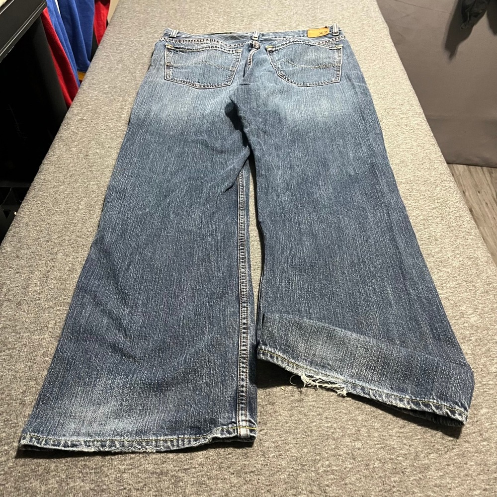 X2 Quality Denim Mens 36x32 Blue Relaxed Wide Leg Baggy Faded Jeans Distressed